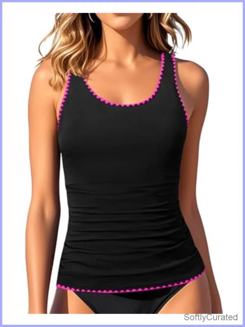 Tummy Control Tankini Top Swimwear Adjustable Straps Removable Cups